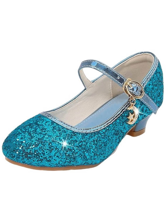 Girls Sequin Shoes Toddler Princess High Heel Shoes Cosplay Party Pumps Wedding Birthday Dress Shoes Blue 11 Little Kids