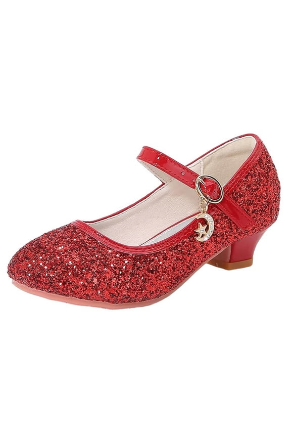 Girls Sequin Shoes Toddler Princess High Heel Shoes Cosplay Party Pumps Wedding Birthday Dress Shoes Red 4 Big Kids