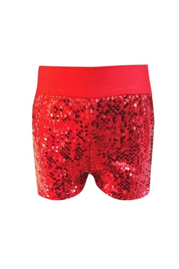 Girls Sequin Shorts High Waist Elastic Glitter Party Shorts Sexy Fashion Hot Pants Solid Color Sparkly Clubwear Shorts Clothes Red 7-11 Years