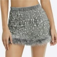 thumbnail image 1 of Girls Sequin Skirt Fur Trim Shiny Glitter Mesh Skirts Party Birthday Festival Short Dress Cute Mini Dance Skirt, 1 of 4
