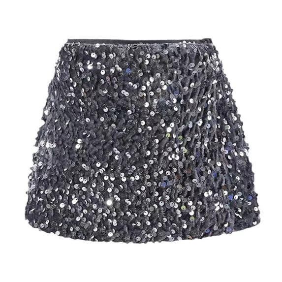 Girls Sequin Skirts Size 10-12 Sparkly Carnival Party Dresses Elastic Waistband Skirt Evening Gown Dancewear Dress Shorts Dark Gray 5-6 Years
