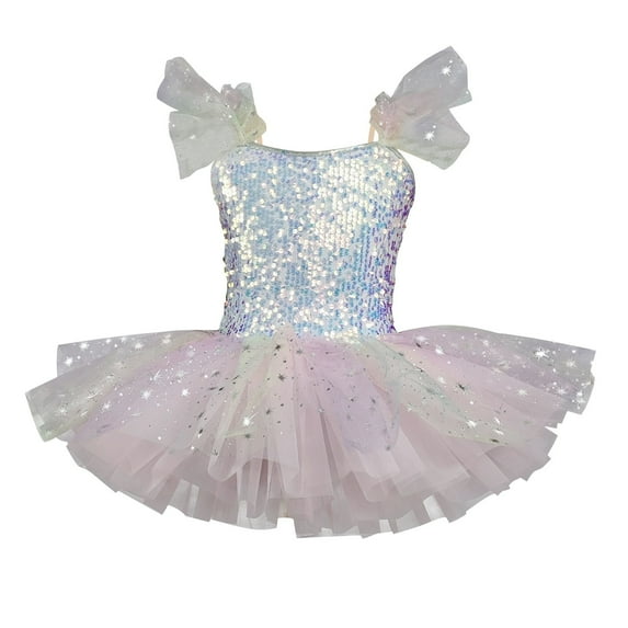 Girls Sequin Sparkly Dress, Kids Ballets Tutus Dresses Outfit Dance Costume for Performance Kids Long Sweater Dress 1Y