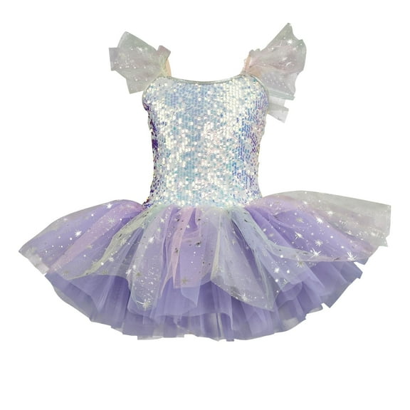 Girls Sequin Sparkly Dress, Kids Ballets Tutus Dresses Outfit Dance Costume for Performance Summer Summer Casual Dresses Purple 1Y