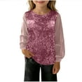 thumbnail image 1 of Girls Sequin Tops Long Sleeve Glitter Sparkly Party Blouse Loose Casual Round Neck Dressy Tops for Evening Party Fall Clothes, 1 of 6