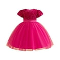 thumbnail image 1 of Girls Sequin Tulle Party Dress Short Sleeve Elegant Flower Girl Gown for Wedding Birthday Formal Occasion Outfits, 1 of 5