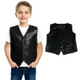 thumbnail image 1 of Girls Sequin Vest Sleeveless Shiny Sequins Button Vest Black Sparkle Jacket Girls Jazz Dance Performance Vest Size 7-8 Years, 1 of 9