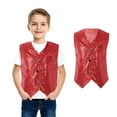thumbnail image 1 of Girls Sequin Vest Sleeveless Shiny Sequins Button Vest Kids Red Sequin Jacket Jazz Hop Performance Disco Vest Streetwear Size 5-6 Years, 1 of 6