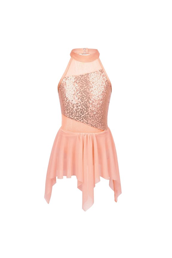 Girls Sequined Ballet Tulle Dance Dress Sleeveless Ballet Figure Skating Jersey Gymnastics