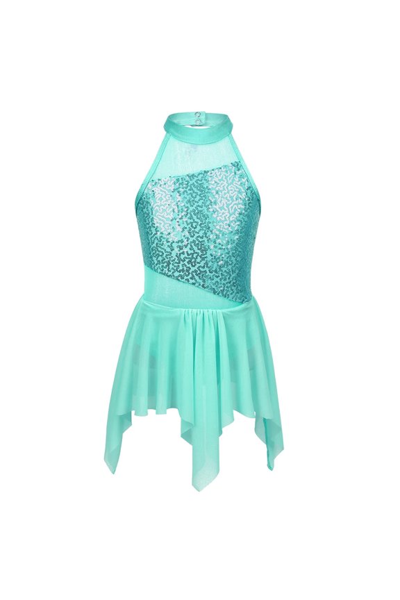 Girls Sequined Ballet Tulle Dance Dress Sleeveless Ballet Figure Skating Jersey Gymnastics
