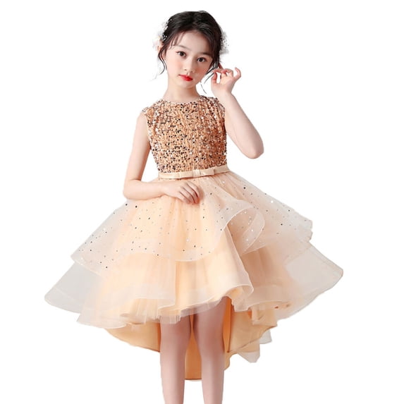 Girls Sequins Formal Dress Sleeveless Christmas Princess Dresses 4-12 Y