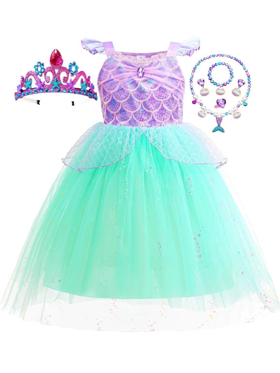 Girls Sequins Mermaid Princess Dress Kids Mermaid Party Costme Undersea Dress up Costume Sets