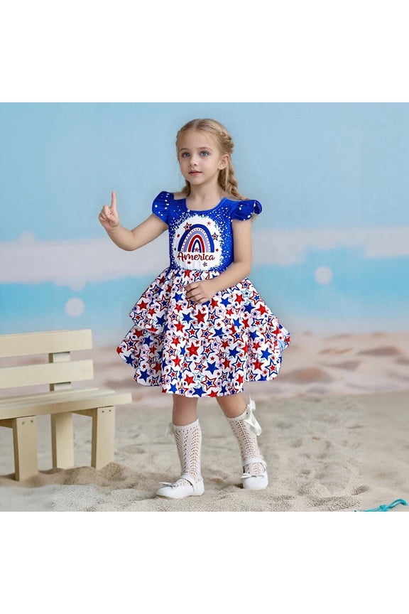 Girls Sequins Plaid Sleeveless Dress Rainbow Metallic Square Print Crew Neck Dresses Party Dress for Carnival Birthday,5-6 Y,Blue