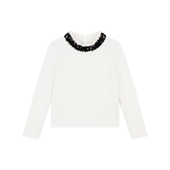 Girls Sequins Tops Layering Crew Neck Fleece Relaxed Fit Pullover Long Sleeve Soft Warm Trendy Outfits White 7-8Years