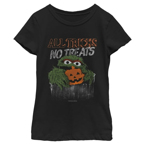 Girls Sesame Street All Tricks No Treats Oscar the Grouch T Shirt