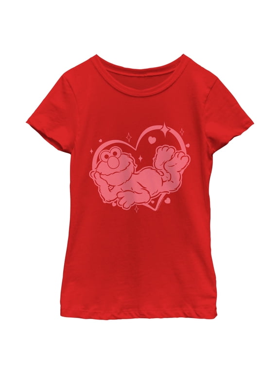 Girls Sesame Street Heart Framed Elmo Pose T Shirt