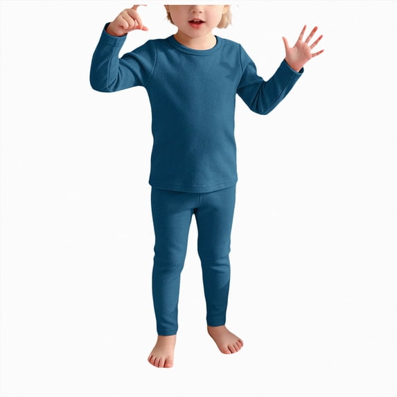 Girls' Set Baby Warm And Winter Solid Color Home Clothes Underwear Set Boys' And Girls' 6-12 Months Blue