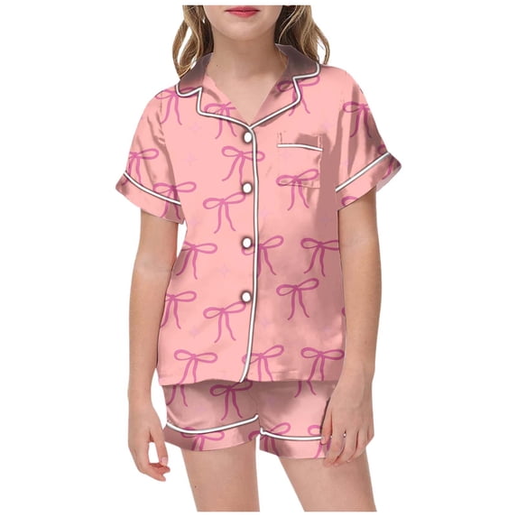 Girls Set Casual 2 Piece Short Sleeve Top Bow Shorts Age 3 13 Girls Clothing,Pink,Size 8 -9 Years