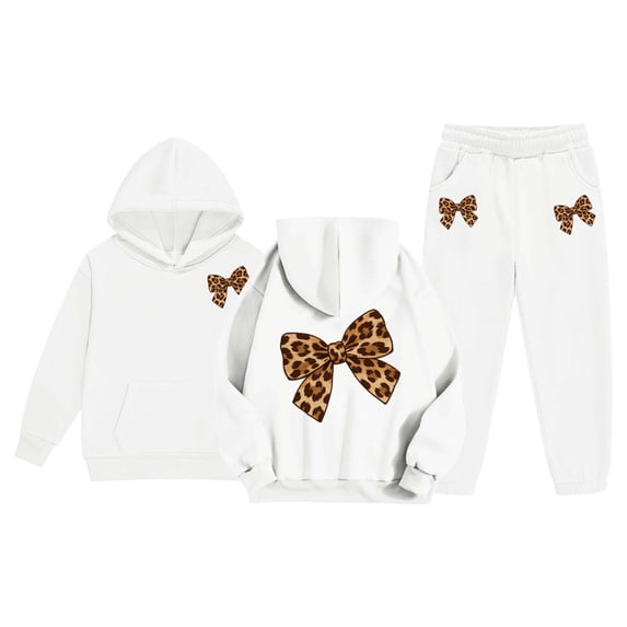 Girls Set Casual Cozy Pullover Hoodie Joggers Fashion Print Two Piece Kids Summer Clothes,White,Size 4 -5 Years