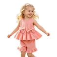 thumbnail image 1 of Girls Set Casual Sleeveless Bow Solid Vest T Shirt Tops Ruffles Shorts Girls Clothing Sets,Pink,Size 6 -12 Months, 1 of 6