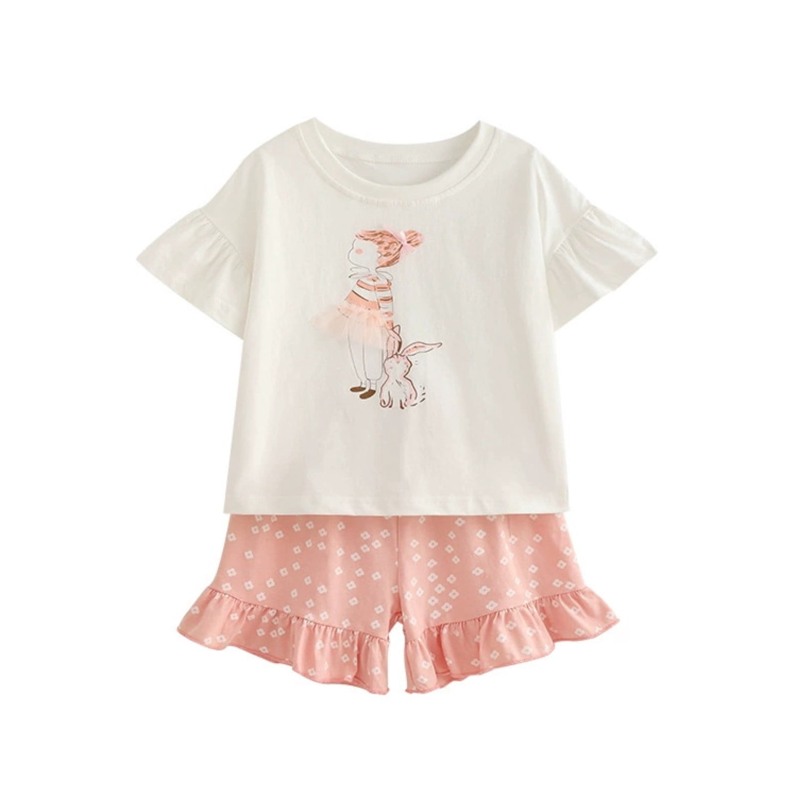 Girls Set Casual Stylish Two Piece Round Neck Short Sleeve Top Shorts ...