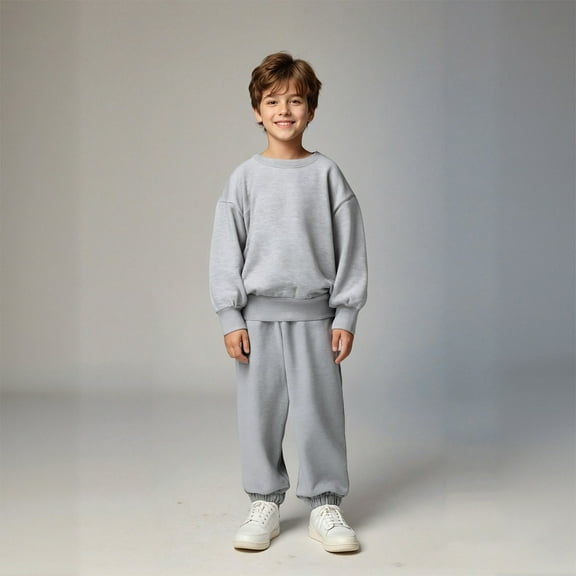 Girls Set Long Sleeve Crewneck Dark Gray Sweatshirt Jogging Pants 2 Piece Warm Fall Winter Clothes 2-3 Years Old Boy Clothes Boys Girls Fashion