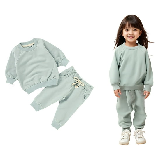 Girls Set Long Sleeve Crewneck Mint Green Tracksuit Pullover Sweatshirt and Sweatpants 2 Piece Fall Winter Clothes 2-3 Years Girls Clothes Boys Girls Fashion