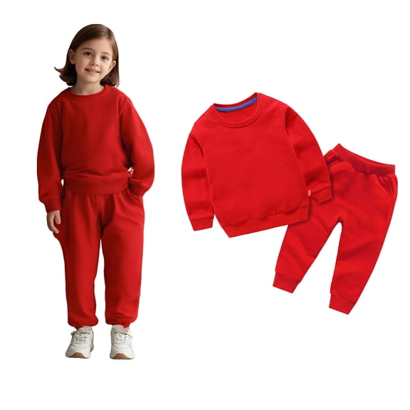 Girls Set Long Sleeve Crewneck Red Tracksuit Pullover Sweatshirt and Sweatpants 2 Piece Winter Clothes 12-24 Months Girls Clothes Boys Girls Fashion