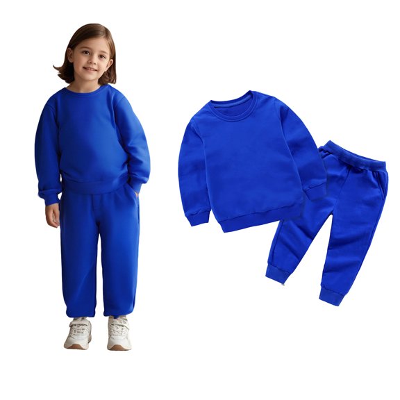 Girls Set Long Sleeve Solid Crewneck Dark Blue Casual Sweatshirt and Sweatpants 2 Piece Winter Clothes Boy Clothes 4-5 Years Boys Girls Fashion