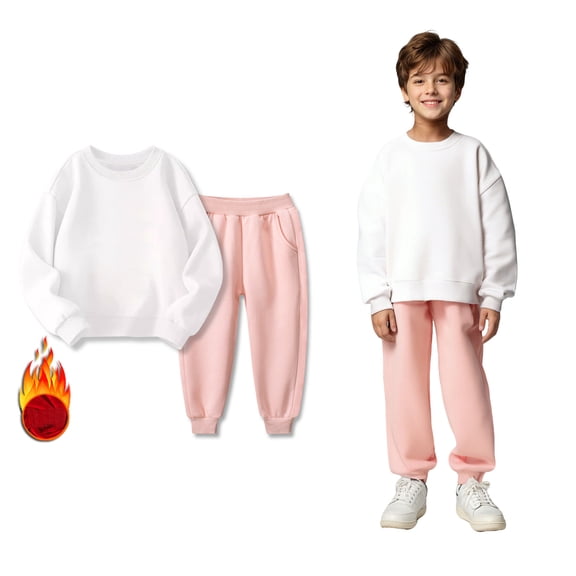 Girls Set Long Sleeve Solid Crewneck Pink Casual Sweatshirt Sweatpants 2 Piece Fall Winter Clothes Girl Clothes 5-6 Years Boys Girls Fashion