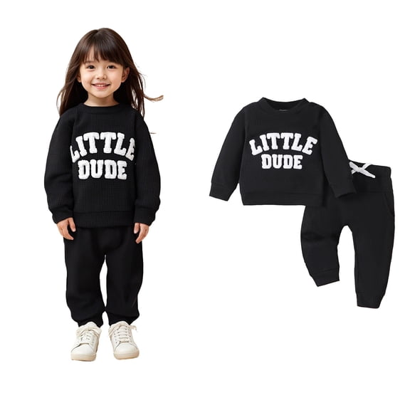 Girls Set Long Sleeve Solid Crewneck Printed Casual Sweatshirt and Active Jogger Pants 2 Piece Fall Winter Clothes Girls Clothing Size 12-18 Months Boys Girls Fashion