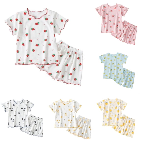 Girls Set Printed Short Sleeve Loose Sportswear Sweet Joyful for Girls Party Trendy Breathable Shorts Set