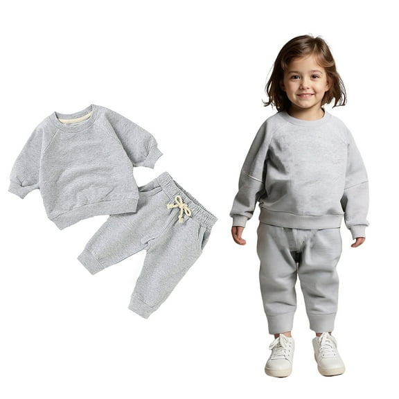 Girls Sets Long Sleeve Crewneck Grey Basic Sweatshirt Jogging Pants 2 Piece Winter Clothes 12-18 Months Girls Outfits Boys Girls Fashion