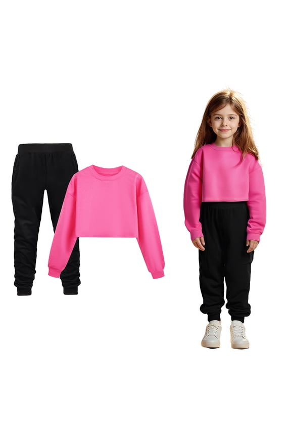 Girls Sets Long Sleeve Solid Crewneck Hot Pink Pullover Loose Sweatshirt Sweatpants 2 Pcs Fall Winter Clothes Boys Outfits Size 13-14 Years Boys Girls Fashion