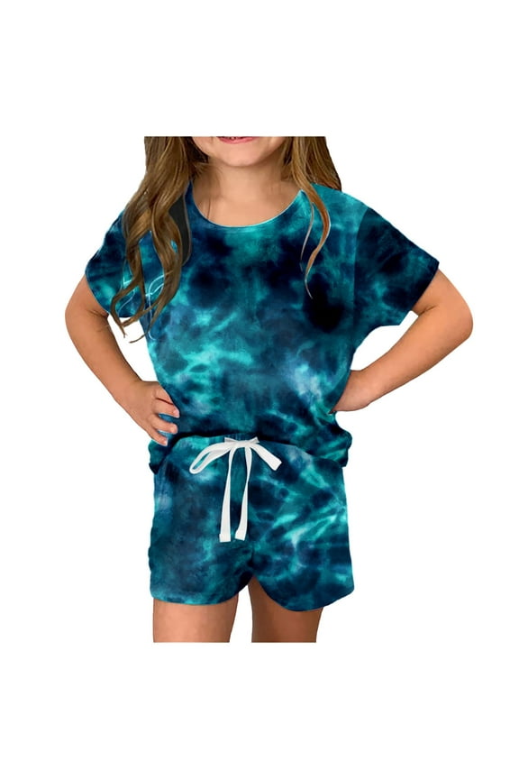 Girls Sets Size 10-12 Girls Summer T Shirt And Shorts Set With Side Pockets Shorts Set Girls Music Lover Shirt And Shirts Set Blue, 13-14 Years