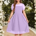 thumbnail image 1 of Girls' Sheer Dress, Solid Color Round Neck, Bubble Sleeves, Polka Dot Mesh, Fluffy Short Sleeved Dress(Sizes 5-16), 1 of 5