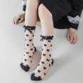 thumbnail image 1 of Girls Sheer Mid Calf Socks with Ruffle Cuff Bow and Textured Dot Pattern Lightweight Dress Socks for Kids Daily Wear, 1 of 4