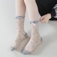 thumbnail image 1 of Girls Sheer Mid Calf Socks with Ruffle Cuff Bow and Textured Dot Pattern Lightweight Dress Socks for Kids Daily Wear, 1 of 6