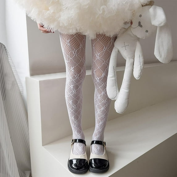 Girls Sheer Tights High Waist Pantyhose Vintage Control Top Stockings Floral Lace See Through Long Socks