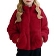 thumbnail image 1 of Girls Sherpa Fleece Jacket Cute Loose Stand Collar Fuzzy Long Sleeve Coat Kids Lightweight Winter Warm Outwear With Pocket, 1 of 5