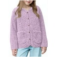 thumbnail image 1 of Girls Sherpa Fleece Jacket Kids Lightweight Button Down V Neck Coat Fall Winter Warm Outerwear with Pockets, 1 of 5