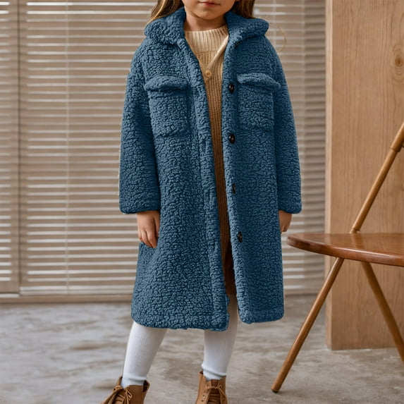 Girls Sherpa Fleece Jackets Fuzzy Warm Winter Long Cardigan Jackets Button Coat Long Sleeve Outwear with Pockets Comfortable Fall Winter Warm Clothes Tops Clearance