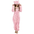 thumbnail image 1 of Girls Sherpa Fleece Jumpsuits Casual Soft Fuzzy Long Sleeve Zip Ip Hooded Romper Kids Cute Lightweight Winter Warm Loungwear, 1 of 1