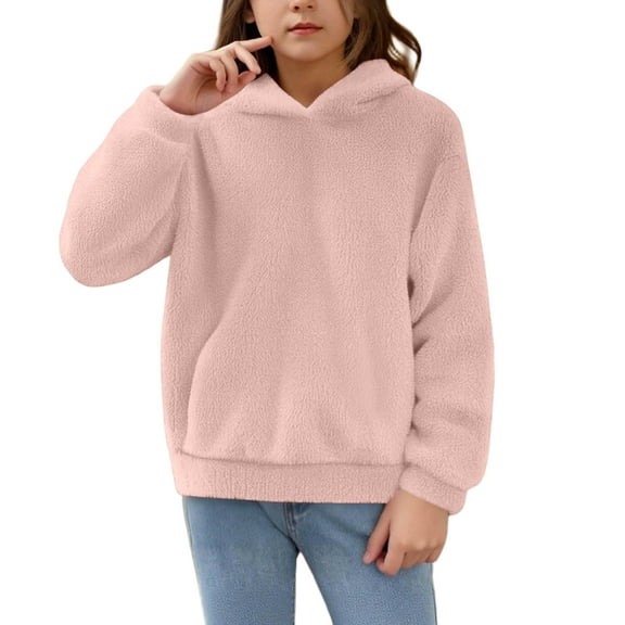Girls Sherpa Fleece Pullover Hoodie Long Sleeve Soft Plush Hooded Sweatshirt Casual Loose Fit Top