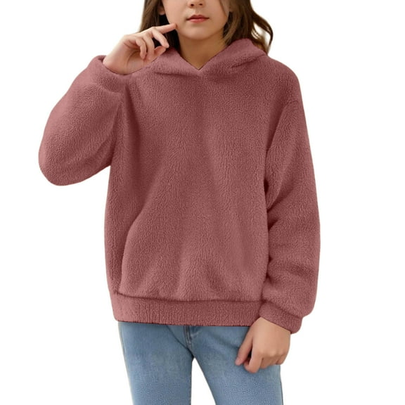 Girls Sherpa Fleece Pullover Hoodie Long Sleeve Soft Plush Hooded Sweatshirt Casual Loose Fit Top