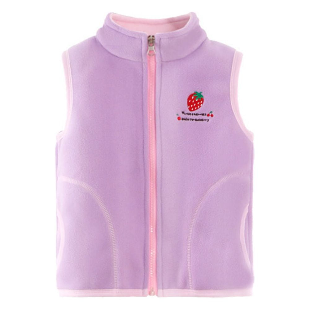 Girls Sherpa Fleece Vest Jacket Zipper Strawberry Embroider Warm
