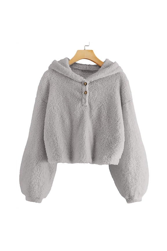 Girls Sherpa Hoodie Buffalo Plaid Top Solid Long Sleeves Comfy Loose Button Pullover Oversized Girls Fluffy Jacket for Kid Girls 7-8 Years