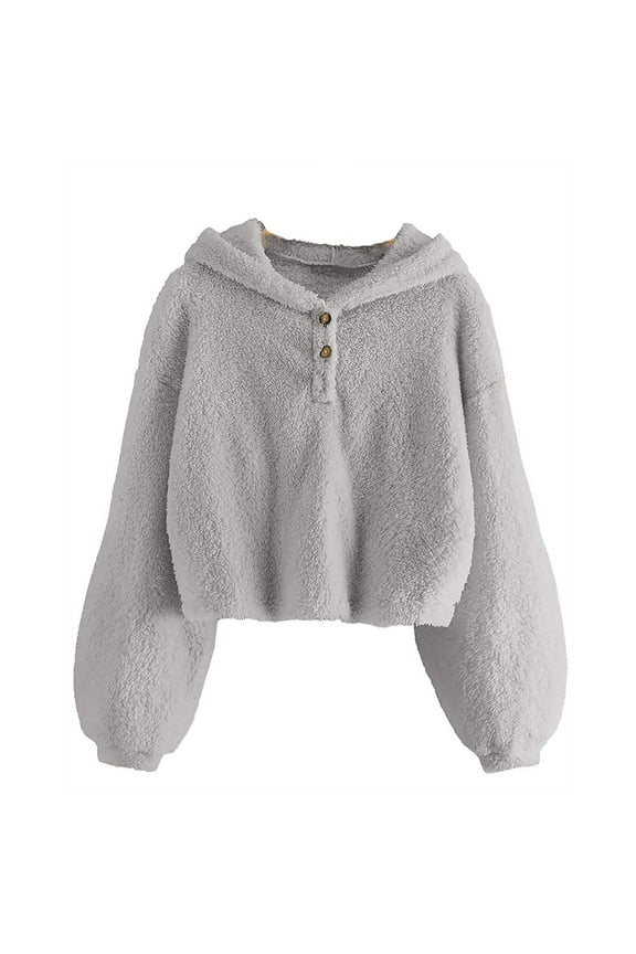 Girls Sherpa Hoodie Buffalo Plaid Top Solid Long Sleeves Warm Loose Button Casual Outwear Pullover Cool Sweatshirt for Teen Girls 9-10 Years