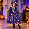 thumbnail image 1 of Girls Light up Witch Purple Star Witch Dress with Witch Hat Wand and Kids Halloween Cosplay Dress up Outfit for Party Carnival, 1 of 4