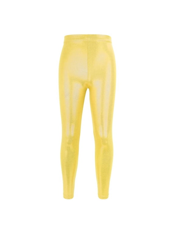Girls Shiny Leggings Kids Liquid Metallic Dance Footless Tights Pants