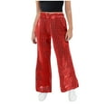 thumbnail image 1 of Girls Shiny Metallic Pants Sparkly Sequin Rave Party Club Pants Glitter Hip Hop Dance Trousers for Girls 3-16 Years, 1 of 3